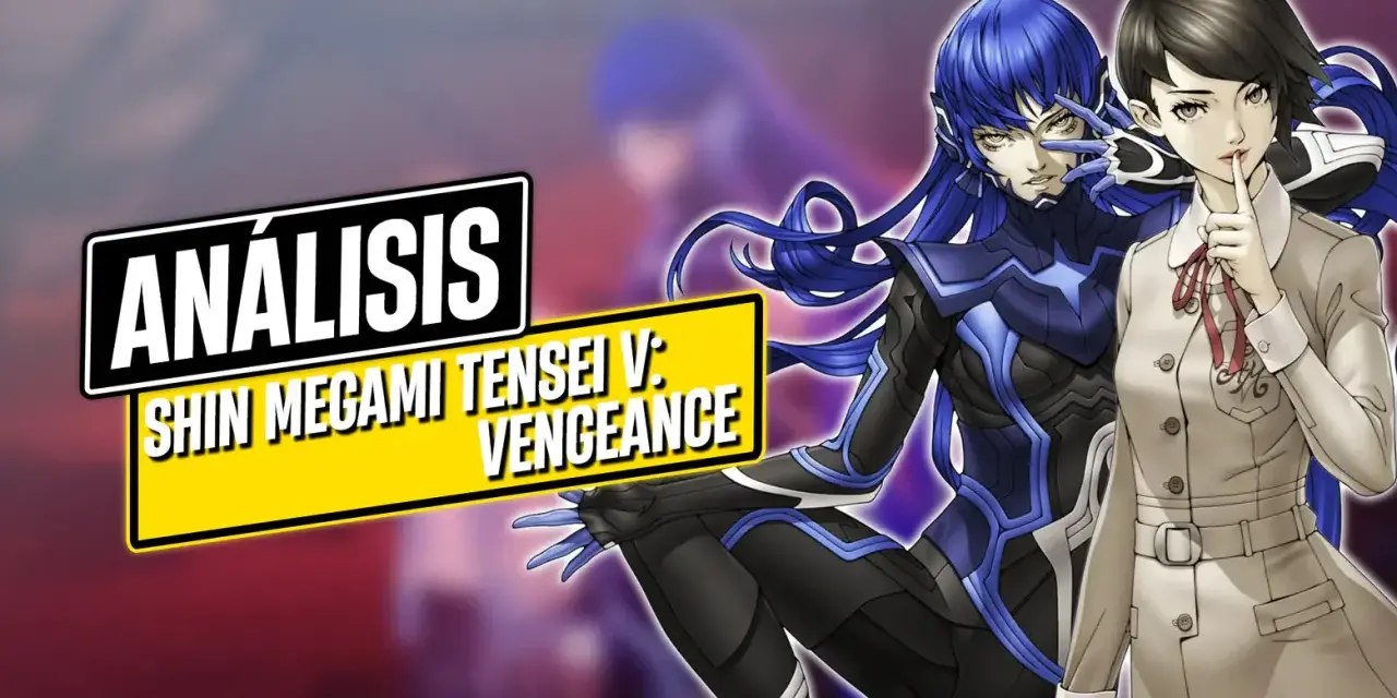 Análisis de Shin Megami Tensei V: Vengeance con dos personajes principales, uno con armadura azul y otro con uniforme escolar.