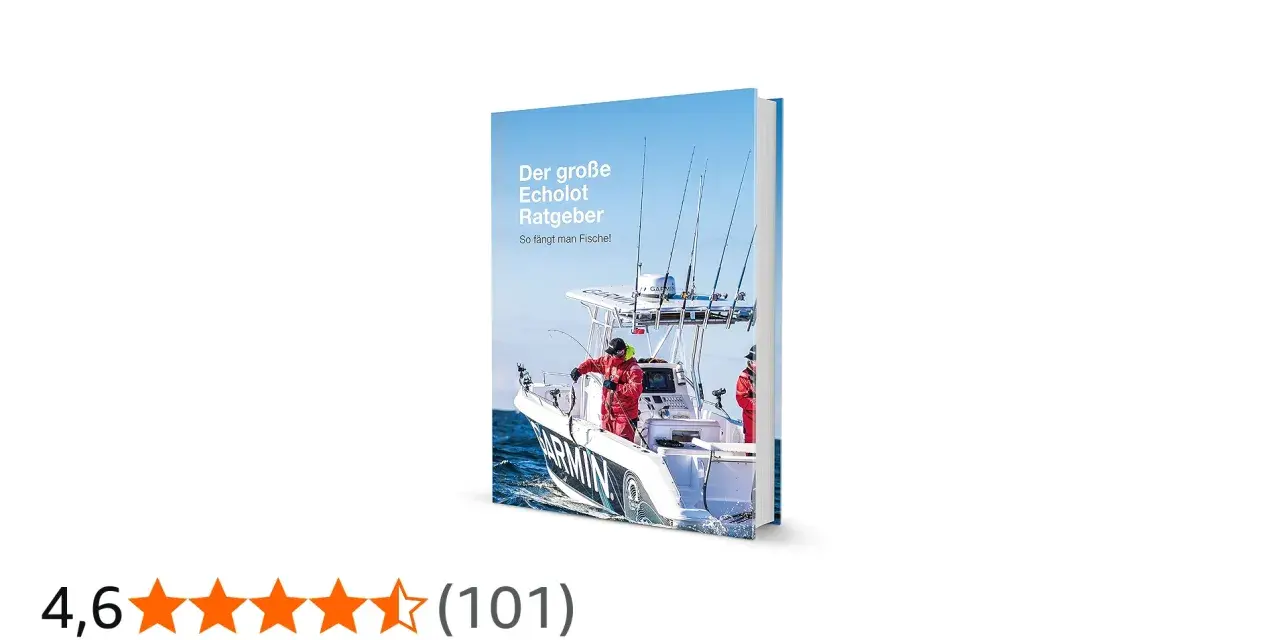 Buchcover "Der große Echolot Ratgeber", das zeigt, wie funktioniert ein echolot auf einem Angelboot.