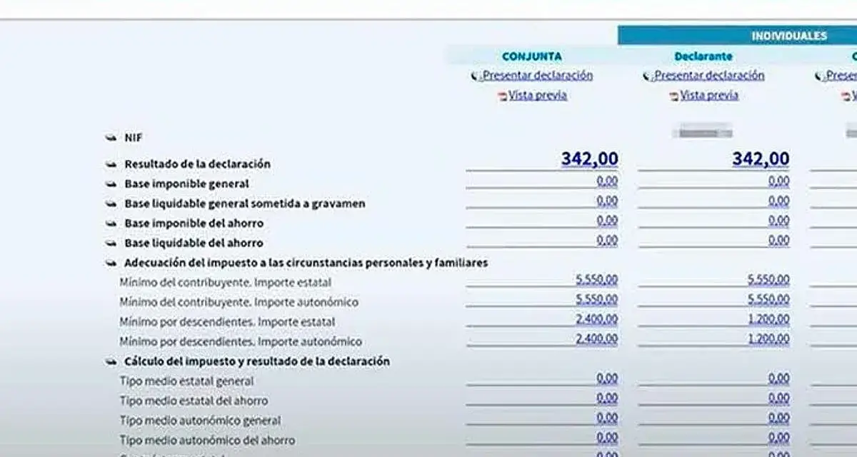 Detalle de la declaración de la renta, mostrando bases y cuotas. La fecha límite para presentarla es un tema importante.