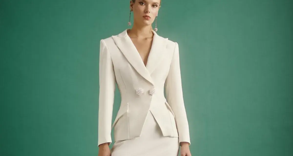 Elegante traje blanco, ideal para saber como ir vestida a un bautizo de dia.