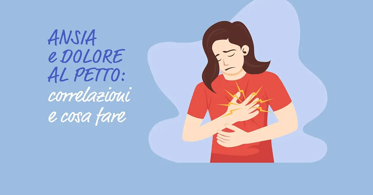 Donna con dolore al petto, un sintomo che può far pensare che si può morire d'ansia. Testo: Ansia e dolore al petto.