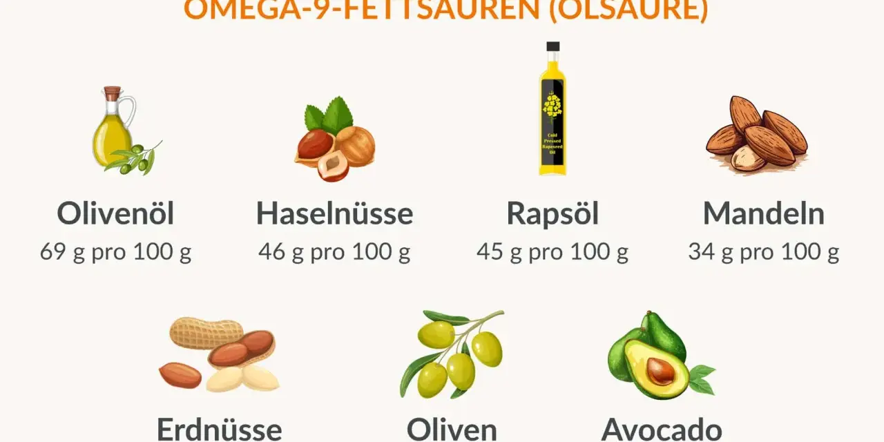 Gute Quellen für gesunde Fette: Olivenöl, Haselnüsse, Rapsöl, Mandeln, Erdnüsse, Oliven und Avocado.