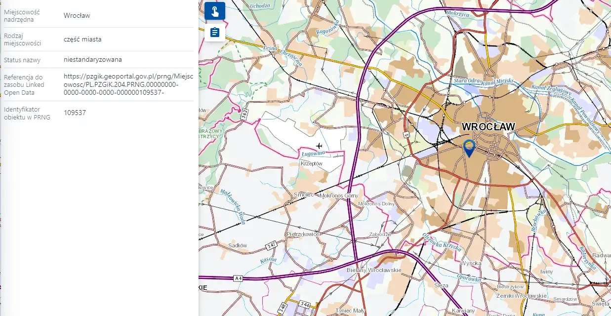 Szukaj w geoportal oznaczenia dla Osiedla Powstańców Śląskich we Wrocławiu.