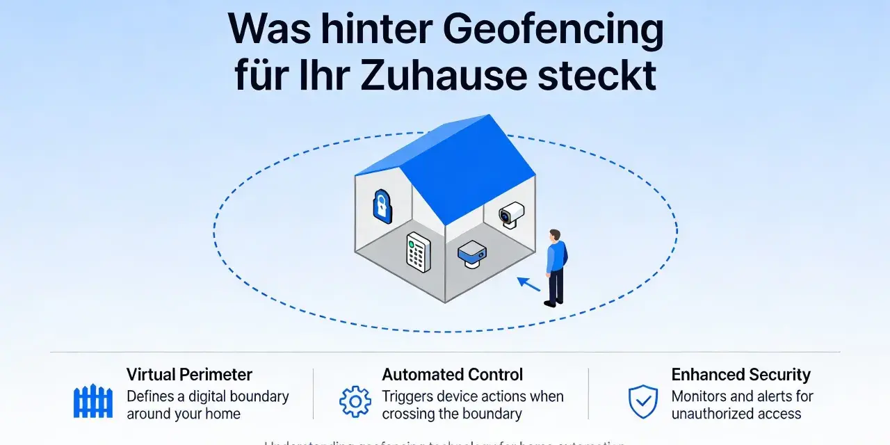 Ein Haus mit virtuellem Zaun erklärt, was ist geofencing: virtuelle Grenzen, automatisierte Steuerung & erhöhte Sicherheit für Ihr Zuhause.