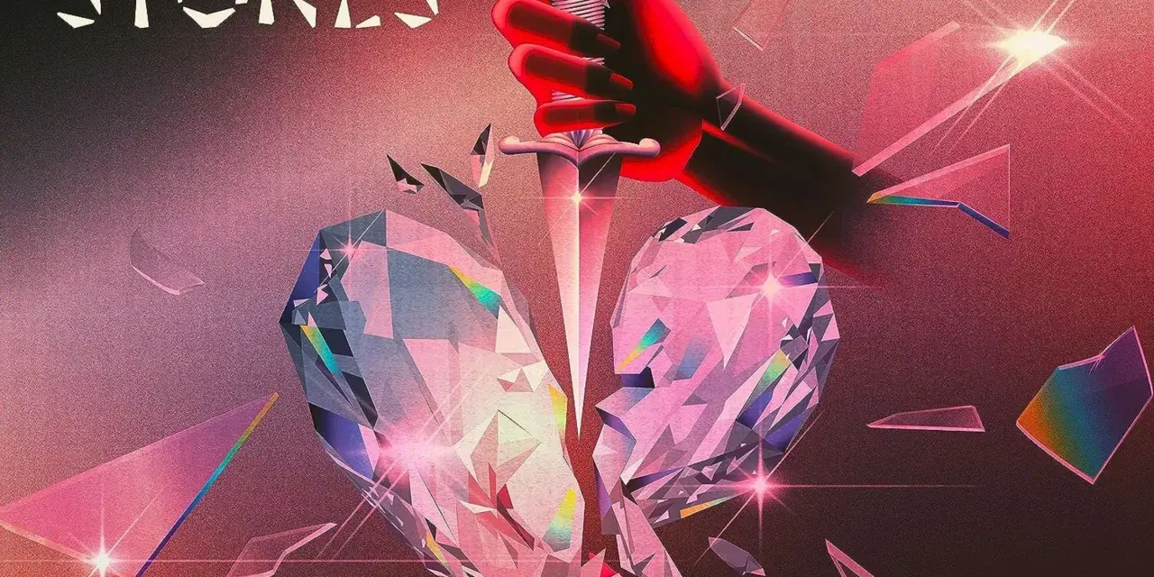 Ein zerbrochenes Herz aus Kristall, durchbohrt von einem Dolch, gehalten von einer roten Hand. Die Rolling Stones mess it up mit diesem dramatischen Artwork.