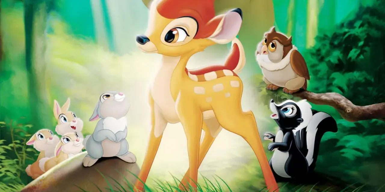Bambi, urocza bajka z leśnymi przyjaciółmi: sarenką, zajączkami, sową i skunksikiem.