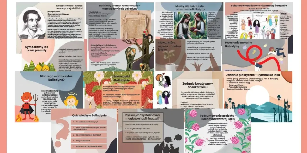 Balladyna grafika: Juliusz Słowacki, streszczenie, symbole, zadania kreatywne, quiz i ciekawostki o dramacie.