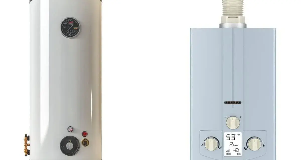 Caldaia a gas verticale e scaldino a gas compatto, entrambi pronti per fornire acqua calda.