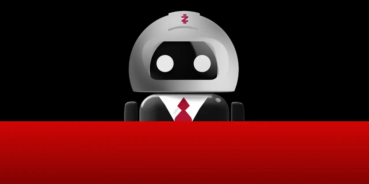 Robot con traje y corbata, listo para la escritura de constitución.