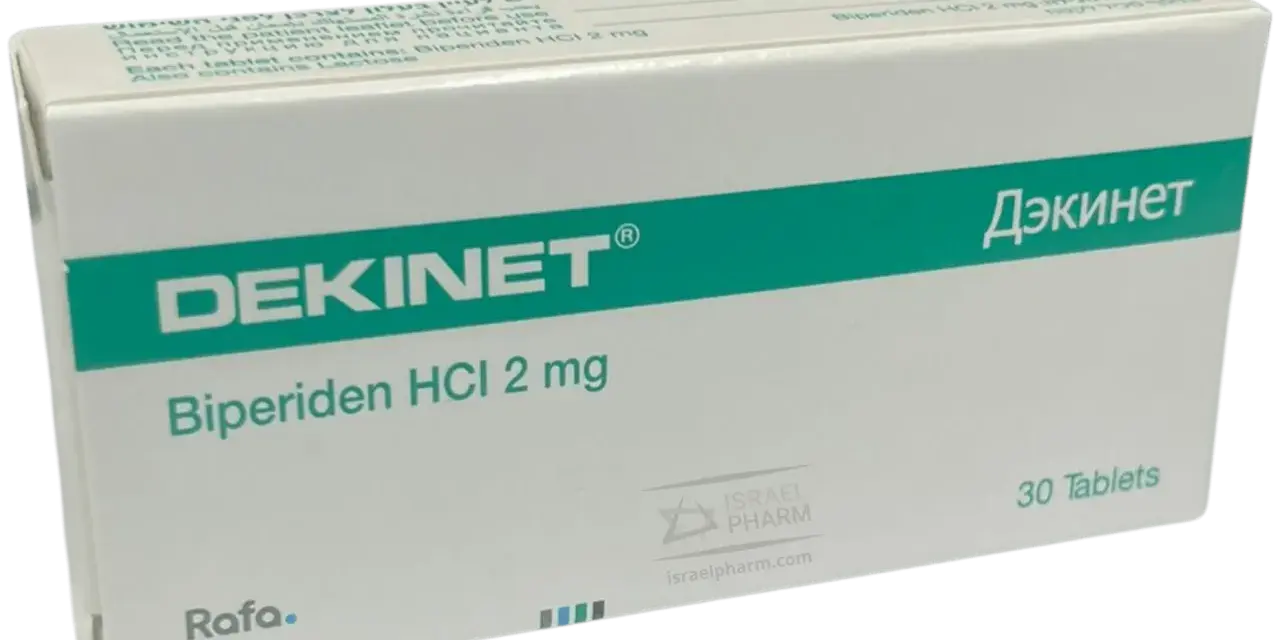 Opakowanie leku Dekinet z biperydenem HCl 2 mg, 30 tabletek.