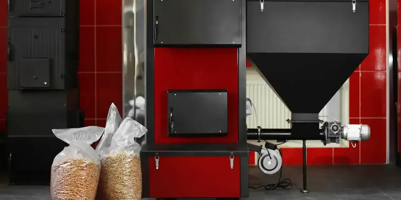 Nowoczesny piec na pellet z zasobnikiem i workami paliwa. Zastanawiasz się, jaki pellet najlepszy? Ten wygląda obiecująco!