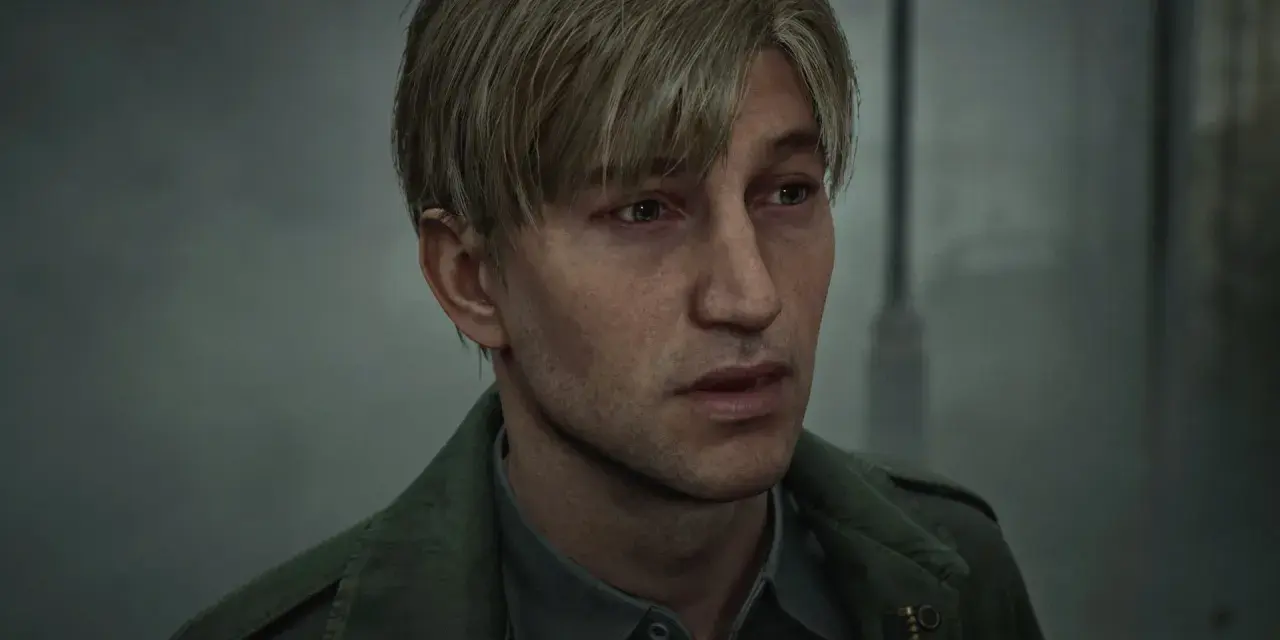 James Sunderland z Silent Hill 2, zamyślony, w zielonej kurtce.