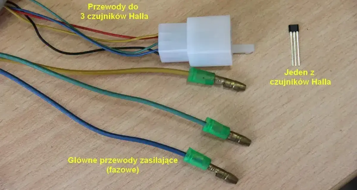 Jak sprawdzić czujnik Halla? Na zdjęciu przewody do 3 czujników Halla i jeden z nich.