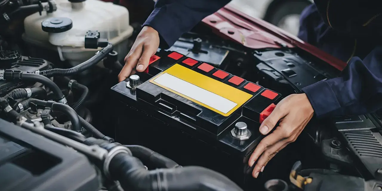 Mechaniker tauscht Batterie aus, da die Lichtmaschine defekt oder die Batterie leer ist.