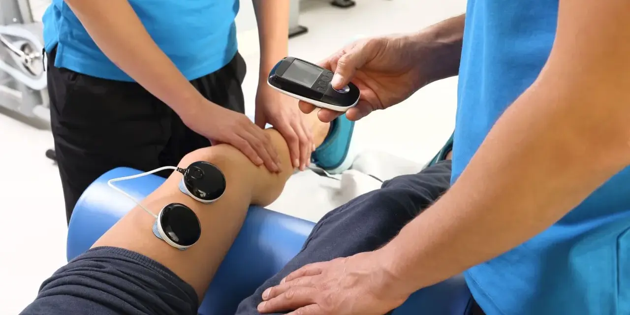 Badanie EMG to badanie przewodnictwa nerwowego. Fizjoterapeuta podłącza elektrody do nogi pacjenta, aby ocenić funkcję mięśni i nerwów.