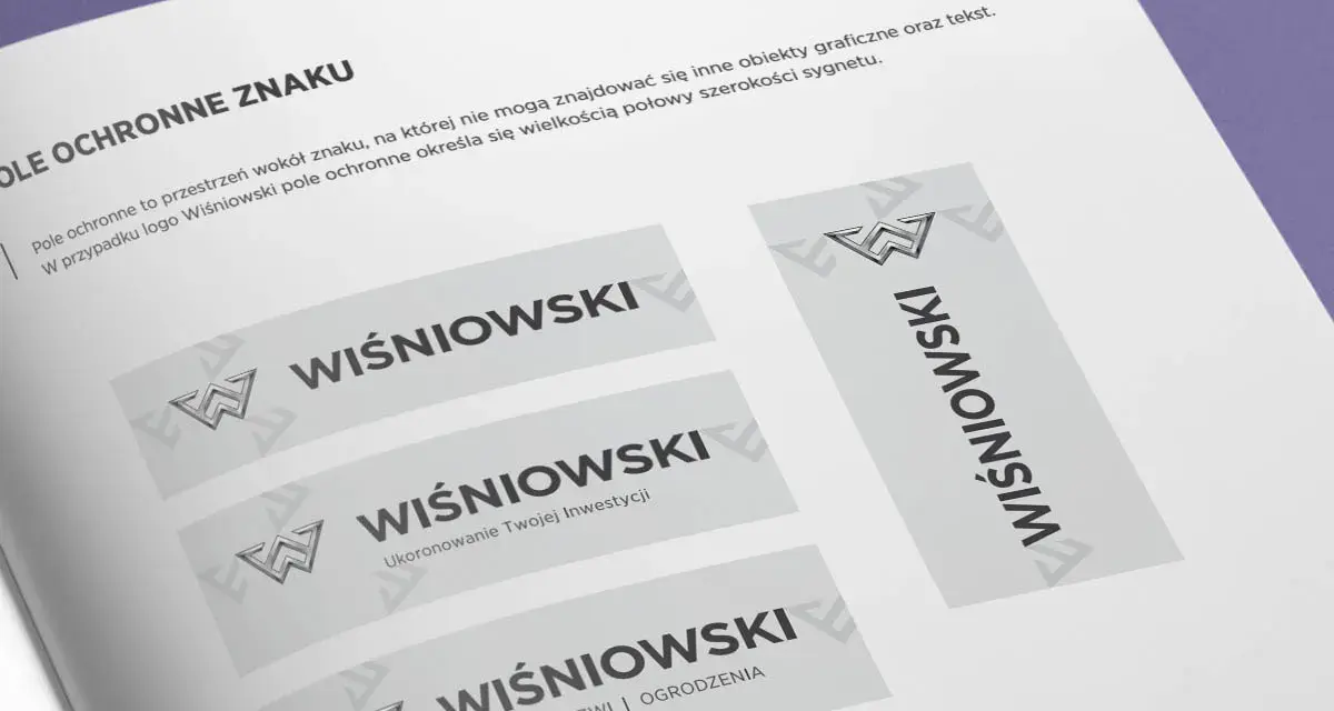 Logo Wiśniowski w kontrze, prezentujące różne warianty i zastosowania znaku.