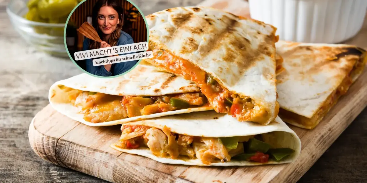 Leckere Quesadillas mit Hähnchen und Gemüse – tolle Mittagessen Ideen für schnelle Küche.