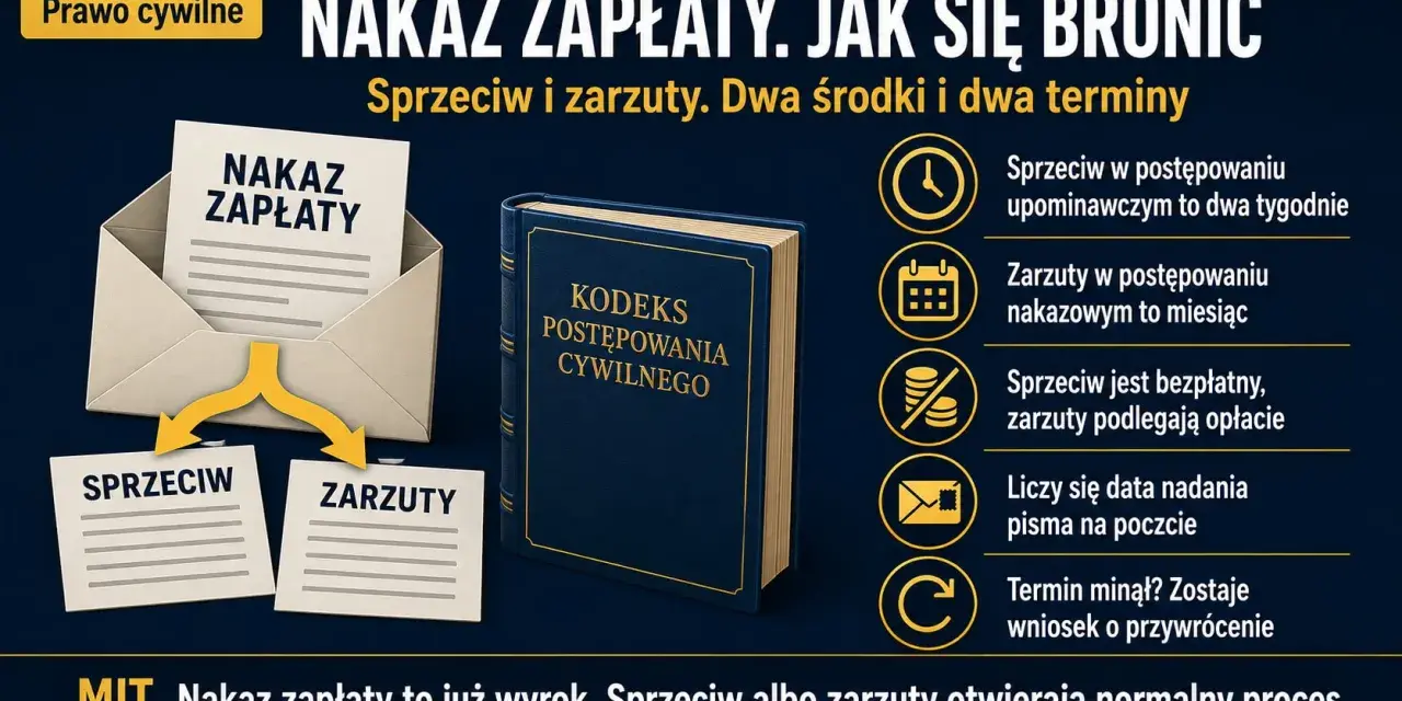 Nakaz zapłaty. Jak się bronić? Sprzeciw lub zarzuty do sądu. Kodeks postępowania cywilnego.