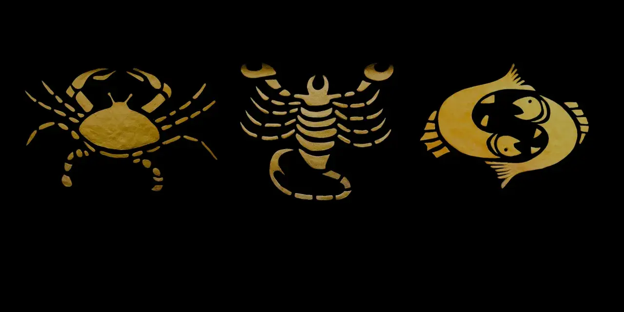 Złote symbole zodiaku: Rak, skorpion znak zodiaku ciekawostki, Ryby.