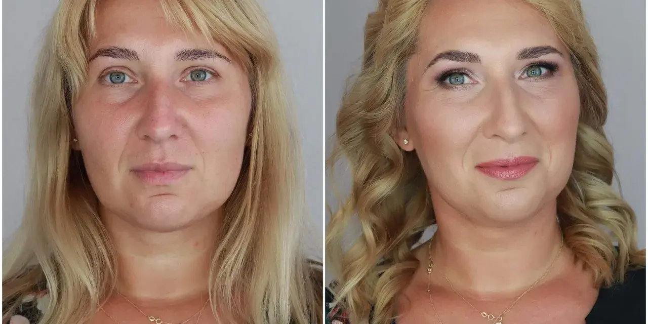 Przed i po: metamorfoza kobiety z naturalnym makijażem i fryzurą. Zastanawiasz się, co najpierw: fryzura czy makijaż?