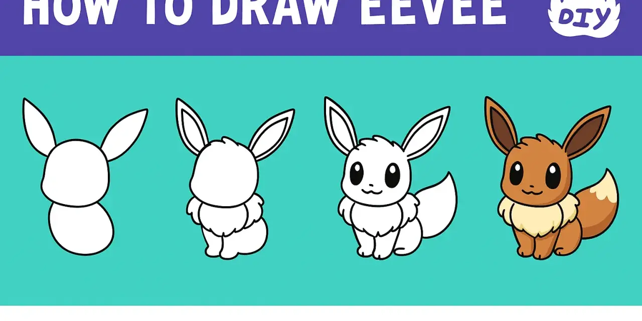 Steg-för-steg-guide för att måla Eevee, en söt Pokémon.