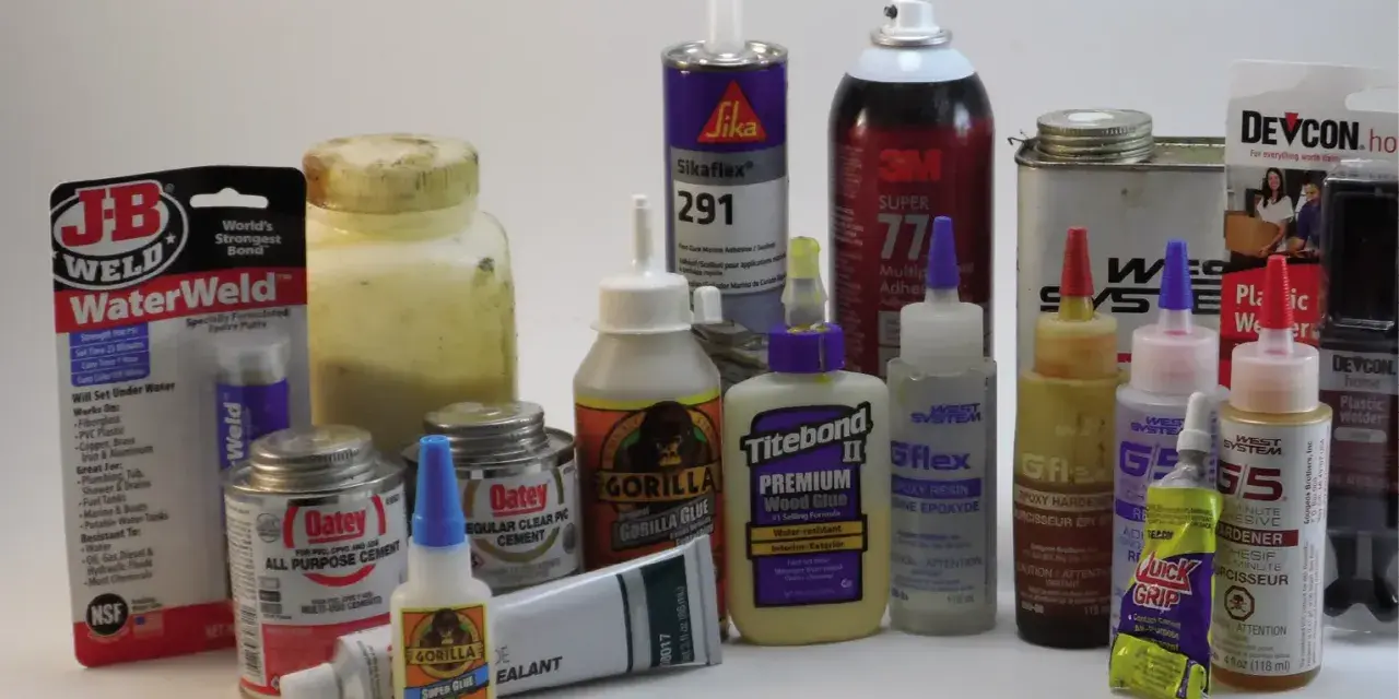 A collection of adhesives, including Gorilla Glue, JB Weld, and various Loctite products, ready for any repair job.