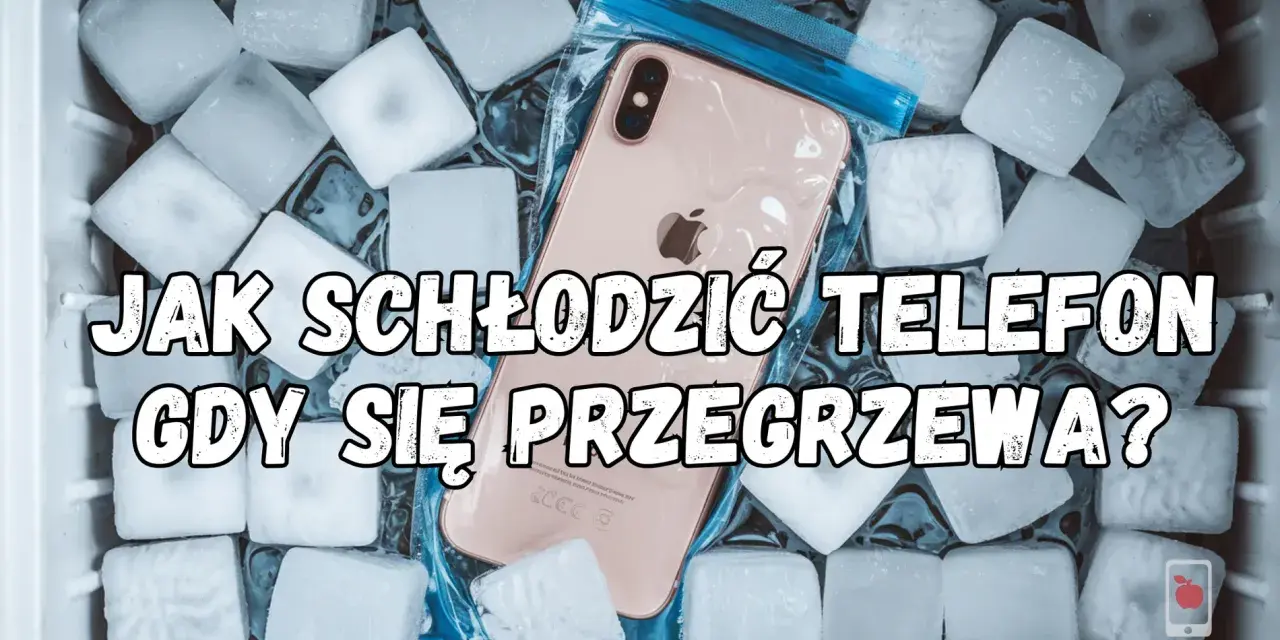Jak schłodzić telefon, gdy się przegrzewa? iPhone w woreczku, otoczony kostkami lodu.