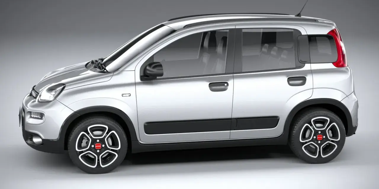 Panda argento, vista laterale. Controlla la pressione gomme panda per un viaggio sicuro.