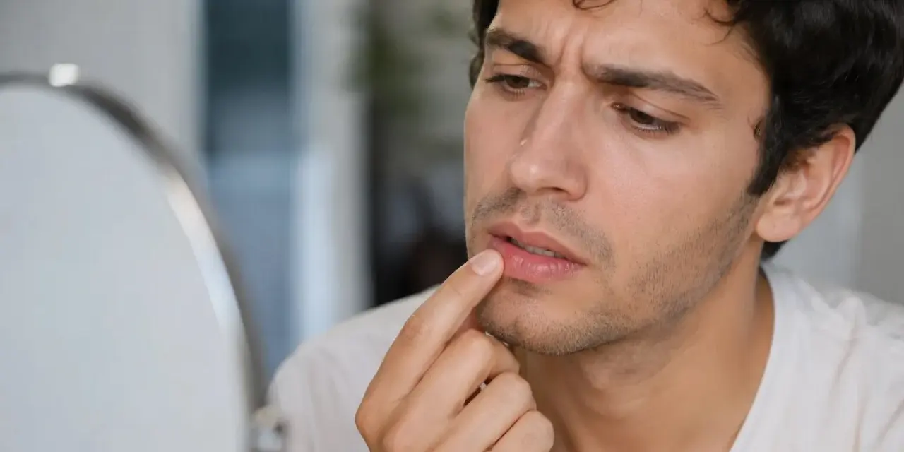 Hombre se toca los labios con preocupación, preguntándose porque se queman los labios.