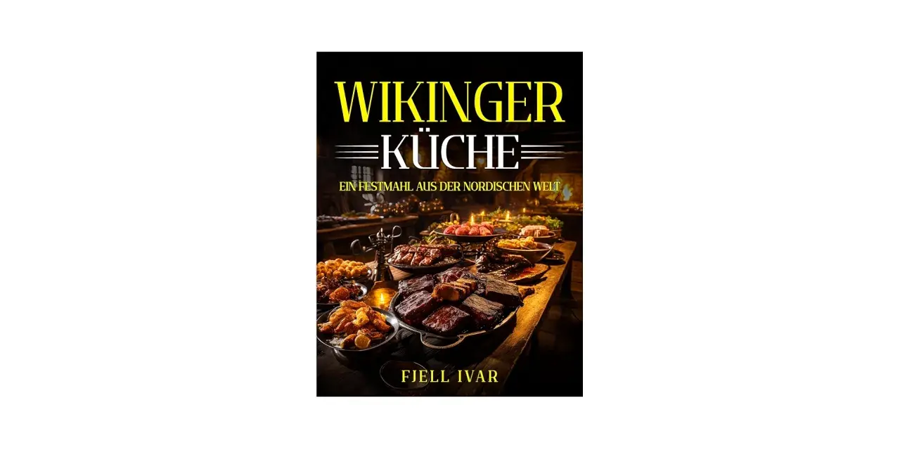 Ein Festmahl wie die Wikinger: deftige Braten, Beilagen und Kerzenlicht auf einem Holztisch.