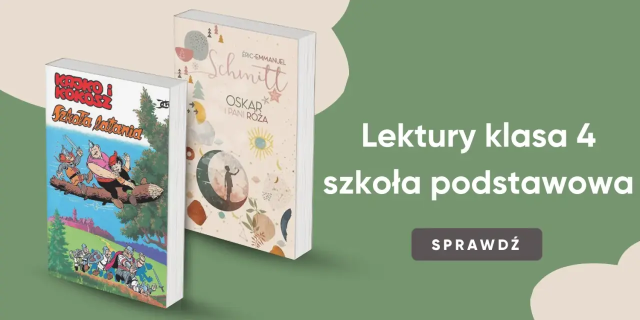 Dwie książki: "Kajko i Kokosz. Szkoła latania" oraz "Oskar i Pani Róża". Idealne lektury klasa 4 szkoły podstawowej.