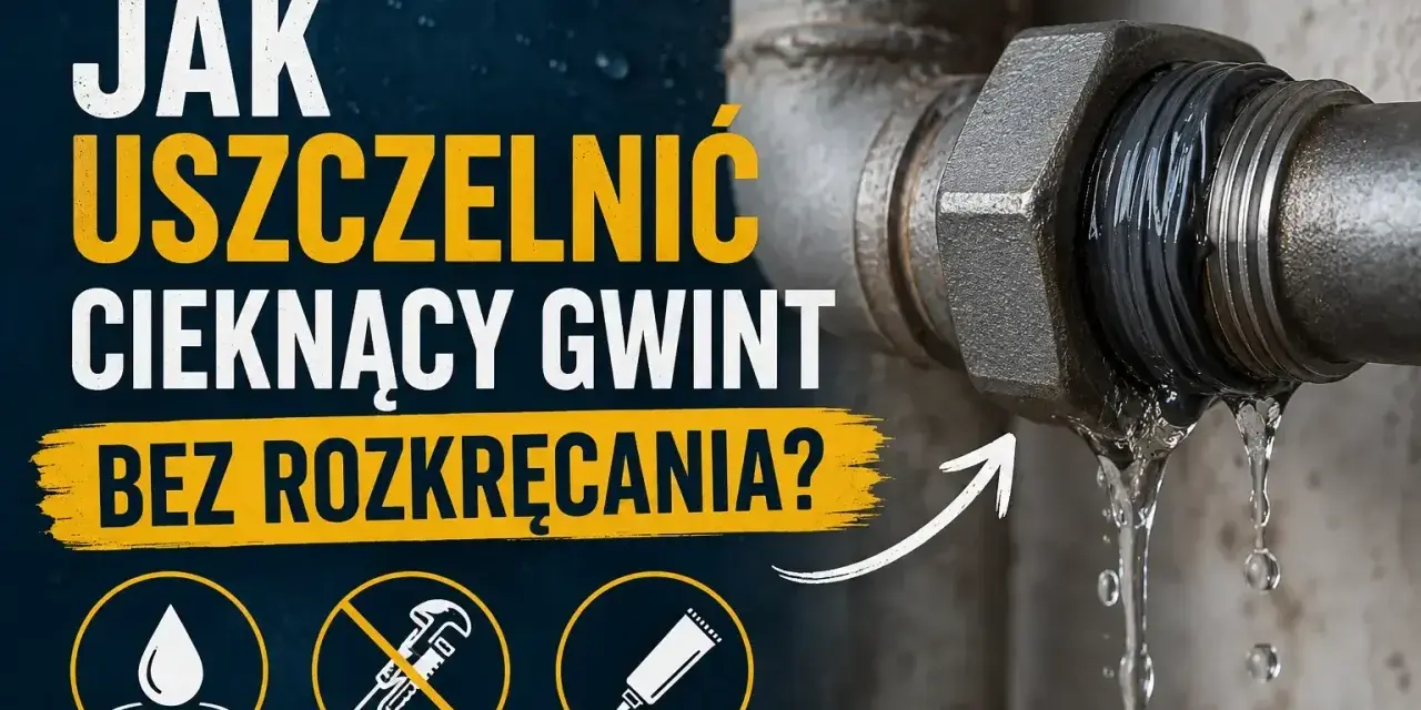 Jak uszczelnić cieknącą rurę wodną bez rozkręcania? Widok na metalowe połączenie rur z widocznym wyciekiem wody.