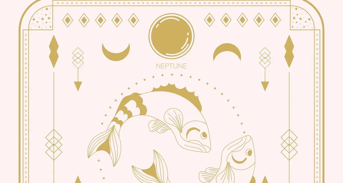 Dwie złote ryby, symbol znaku zodiaku Ryby, pływają w okręgu. To idealny obrazek na urodziny dla Ryb!