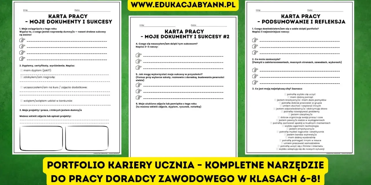 Karty pracy "Portfolio kariery ucznia" pomagają zrozumieć, czym jest portfolio i jak je tworzyć.