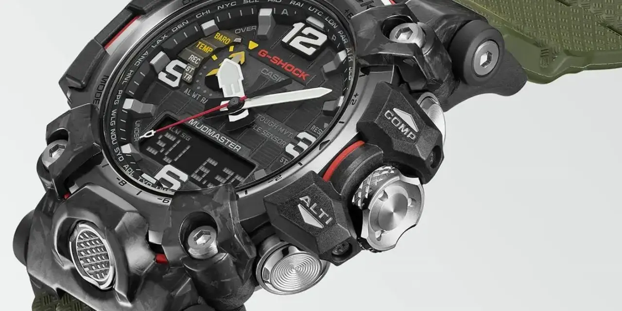 Wytrzymały zegarek G-SHOCK GWG-2000 Mudmaster z zielonym paskiem, gotowy na każde wyzwanie.