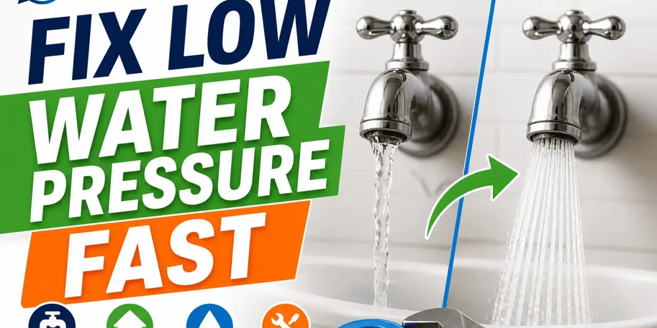 Fix low water pressure fast! Before and after comparison shows a weak stream vs. a strong spray. Learn how to increase water pressure for better flow.