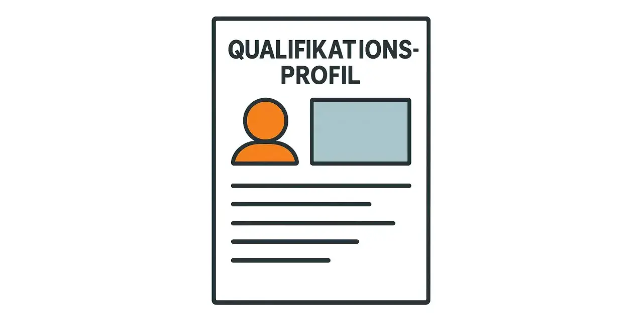 Ein Qualifikationsprofil mit Symbolen für persönliche Daten und Platz für berufliche Kompetenzen Beispiele.