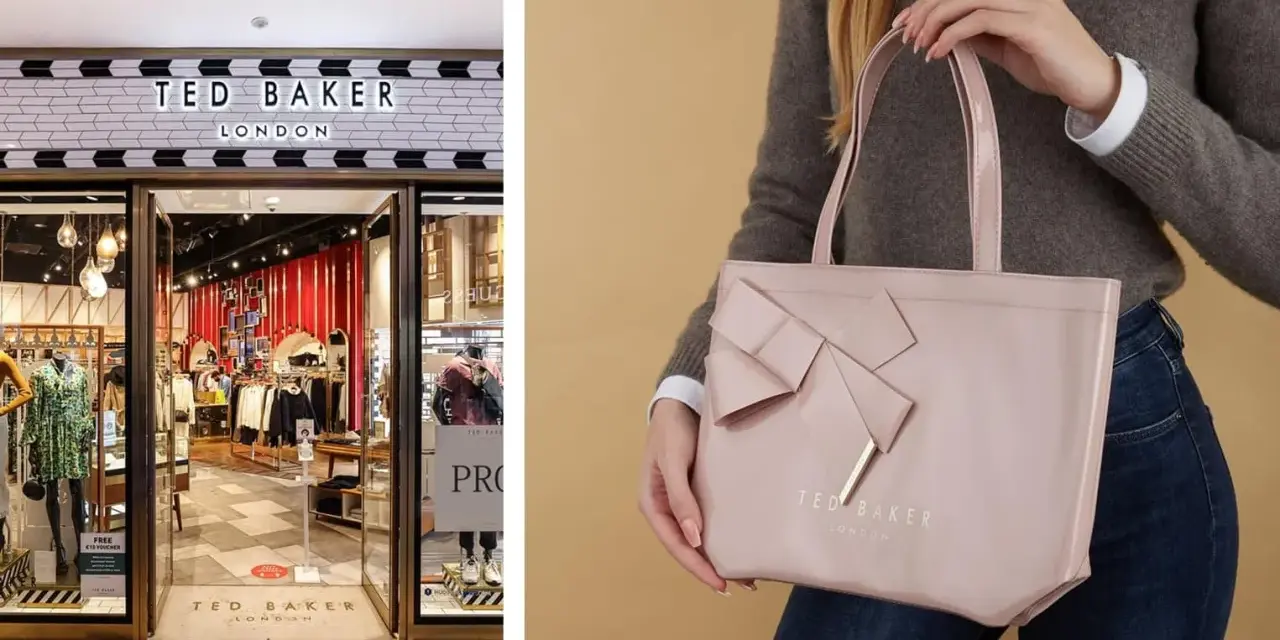 Sklep Ted Baker London. Elegancka, różowa torba z kokardą i logo marki. Ted Baker co to za firma? Brytyjska marka odzieżowa.