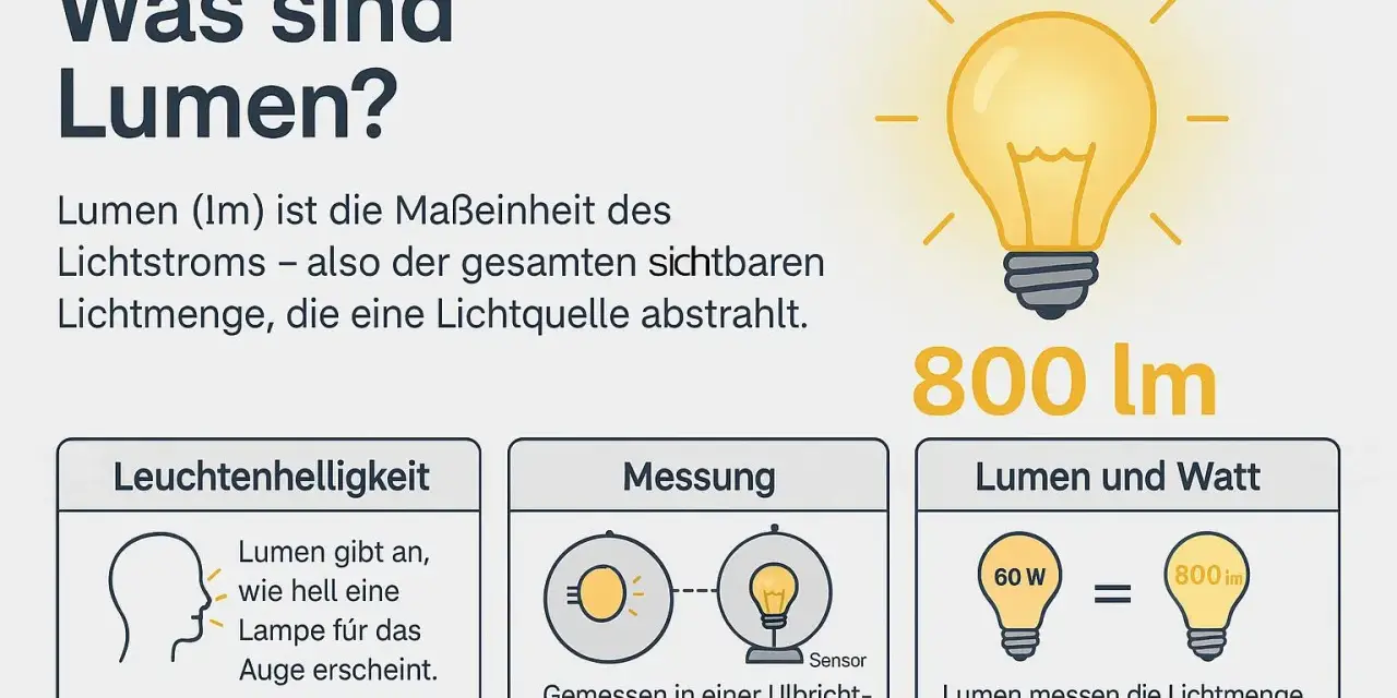Lumen (lm) misst die Lichtmenge, die eine Lampe abstrahlt. 800 lm bedeuten, dass die Lampe hell ist.