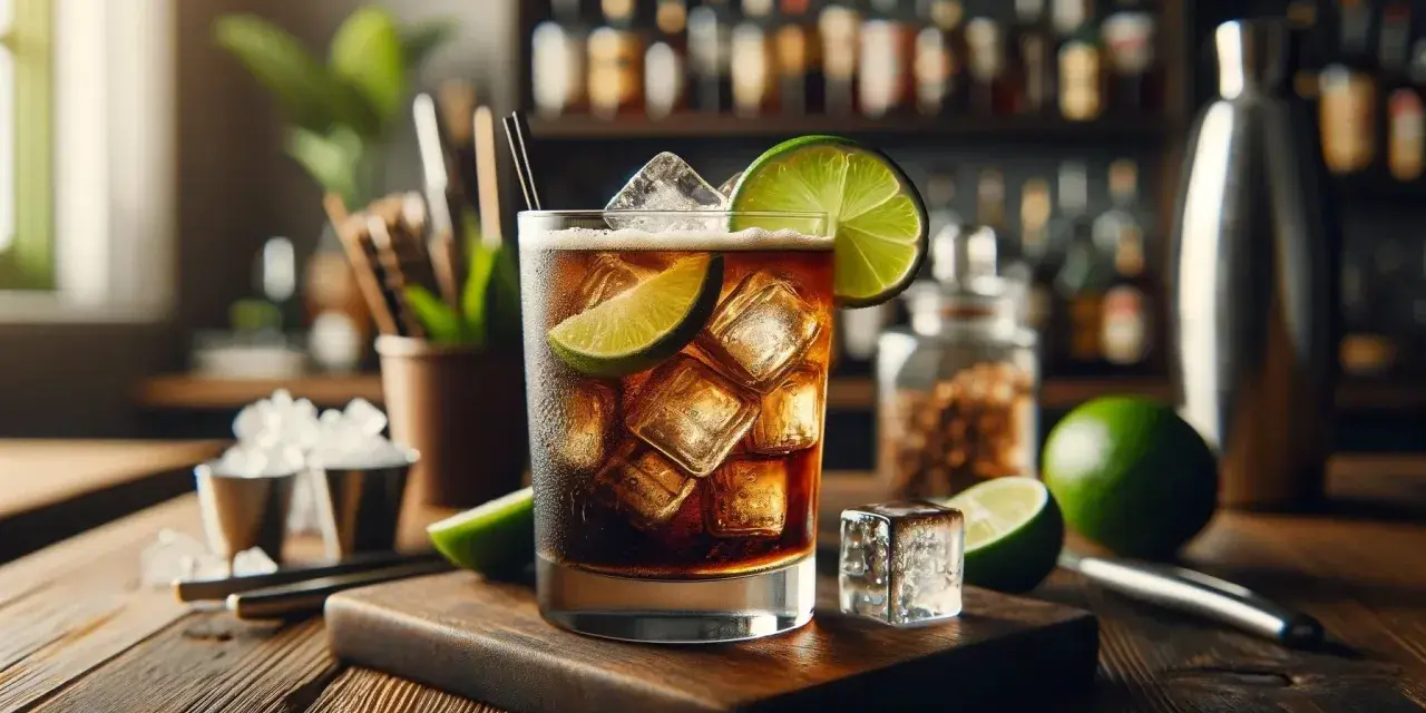 Idealne cuba libre składniki: rum, cola, lód i limonka. Orzeźwiający drink na upalne dni.