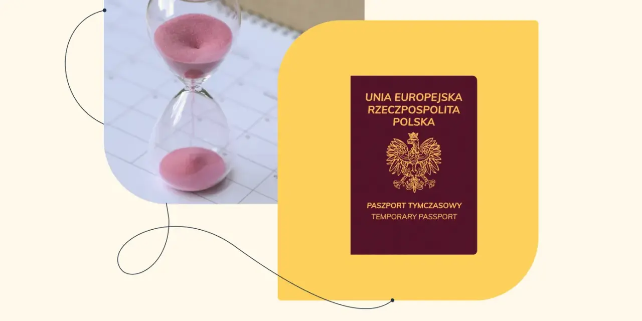 Klepsydra symbolizuje czas oczekiwania na paszport.