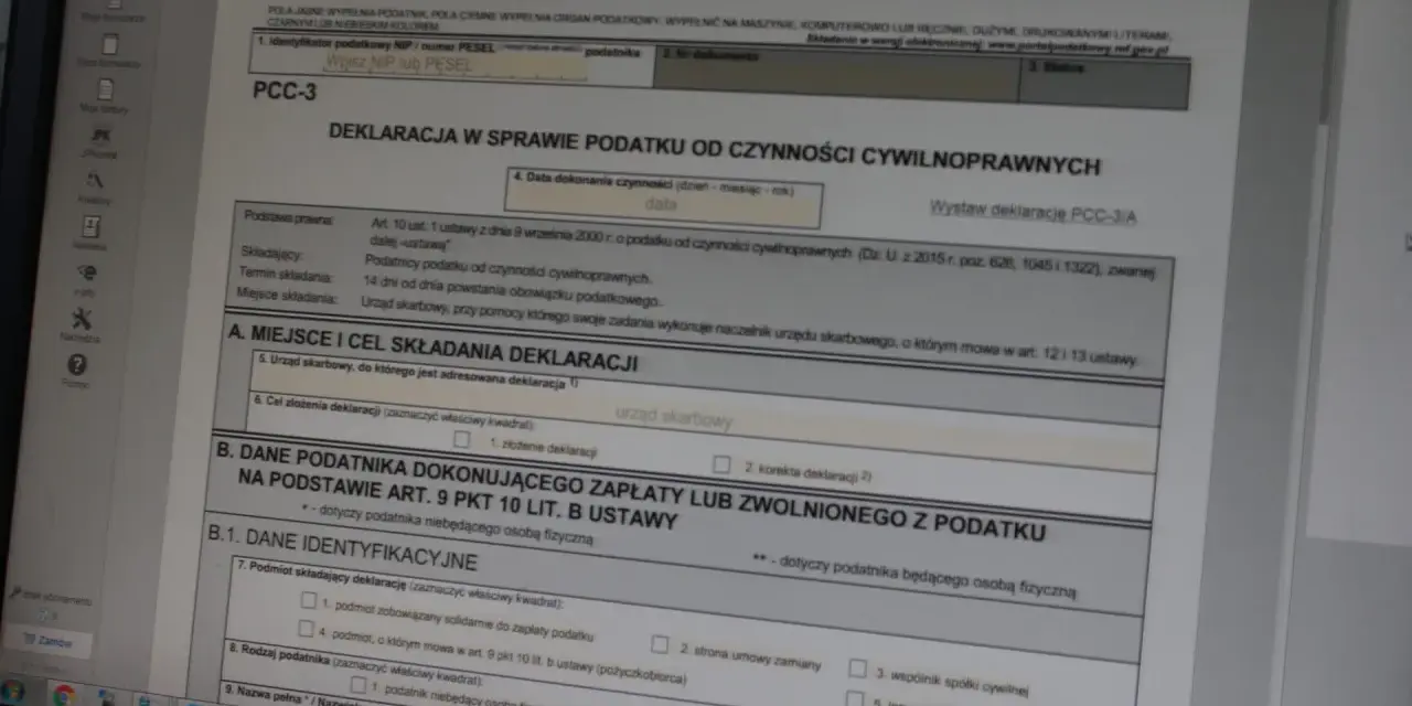Formularz PCC-3 do rozliczenia podatku od kupna samochodu. Wypełnianie deklaracji podatkowej.