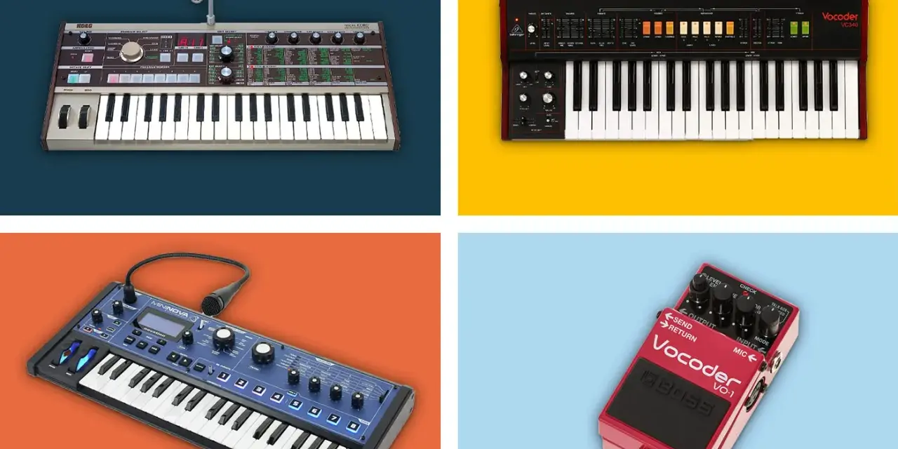 Syntezatory i efekt vocoder. Jeden z nich to talk box, który pozwala na modulowanie dźwięku głosem.