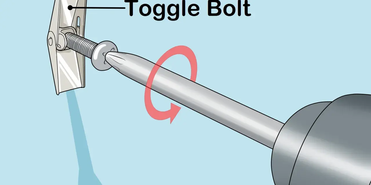 Utilisation d'un boulon à bascule pour accrocher un miroir au mur. La vis est insérée dans le mur et le mécanisme à bascule s'ouvre derrière la cloison sèche.