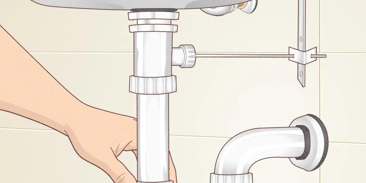 A hand loosens a pipe fitting under a sink, showing how to remove sink stopper.