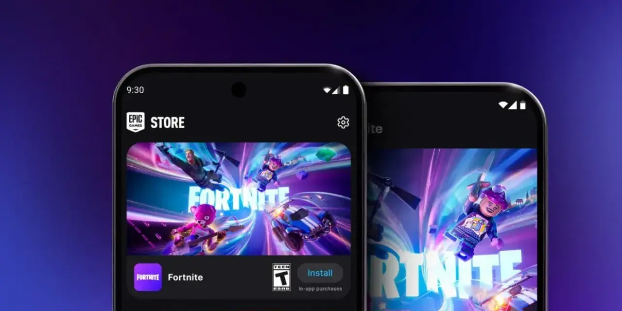 Dos teléfonos muestran la Epic Games Store con Fortnite. Descubre trucos para Fortnite y domina el juego.
