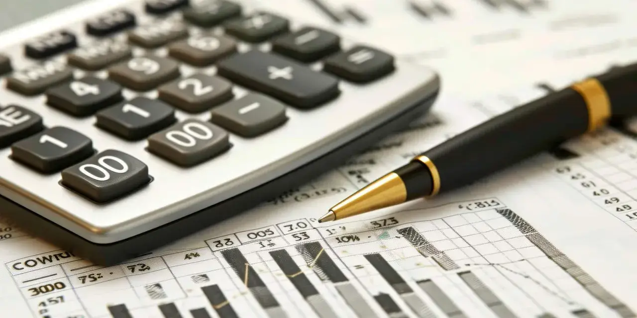 Calculatrice et stylo sur un graphique, outils pour analyser un report deficit foncier.