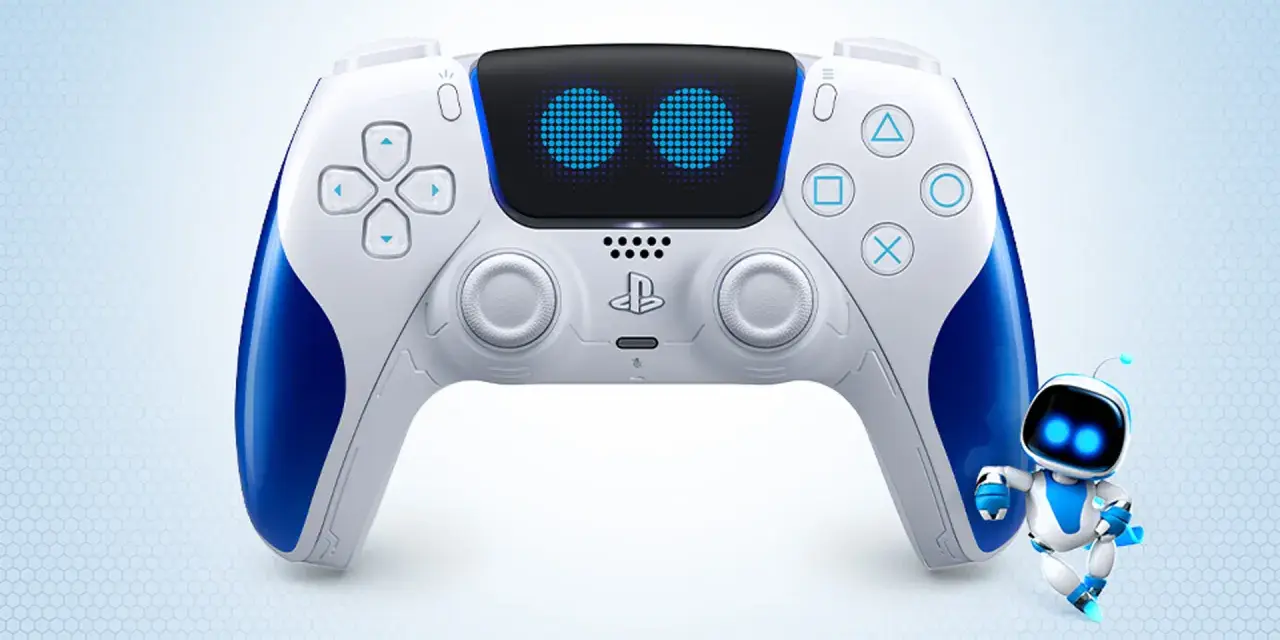 Biało-niebieski pad PS5 z Astro Botem. Nowe, stylowe kolory kontrolera PS5.