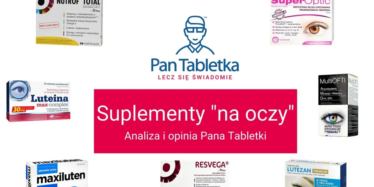 Suplementy diety z luteiną i zeaksantyną: Nutrof Total, SuperOptic, Luteina max-complex, Maxiluten, MultiOFTI, Resvega, Lutezan Premium.