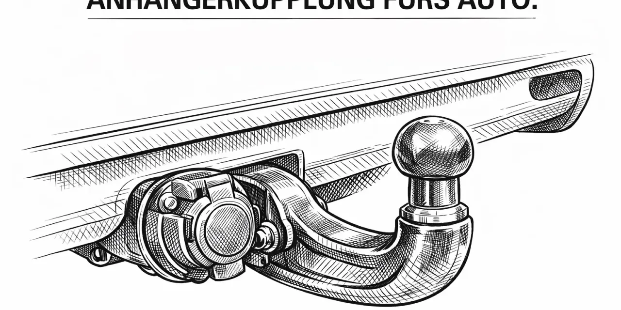 Eine Anhängerkupplung (AHK) am Auto: Dieses Bild zeigt eine detaillierte Zeichnung einer abnehmbaren Anhängerkupplung, bereit zum Ankuppeln eines Anhängers.
